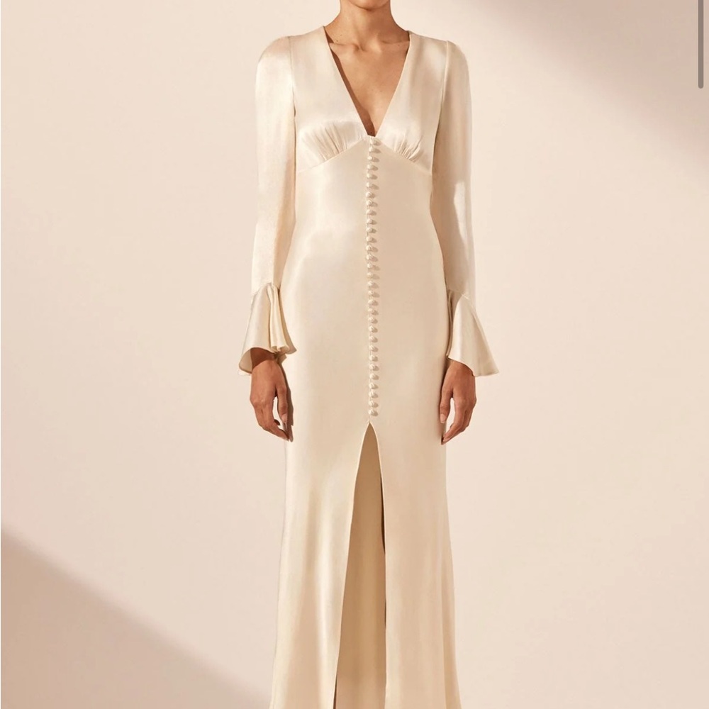 Shona Joy La Lune Frill Cuff Bias Midi Dress - Cream